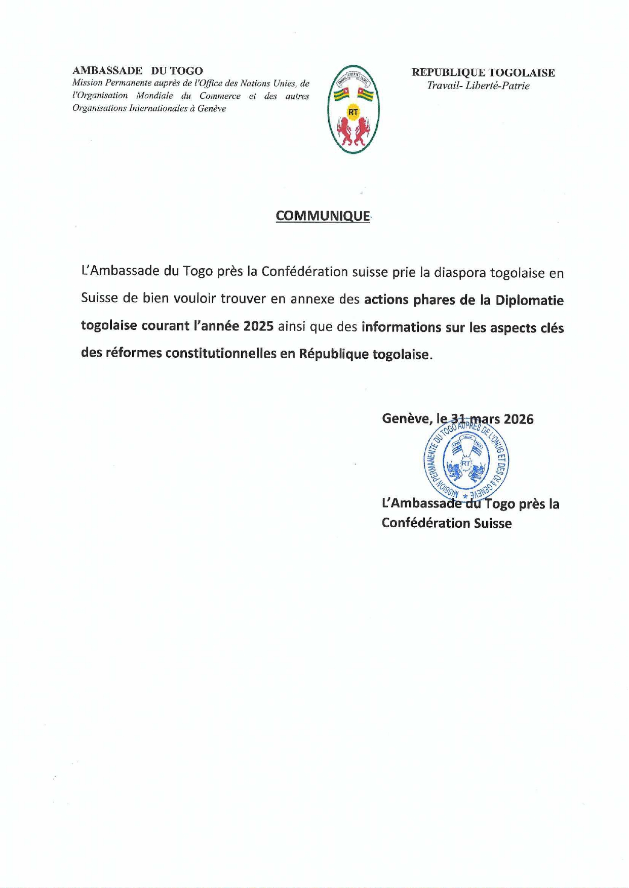 Actions phares de la Diplomatie togolaise courant l’année 2025